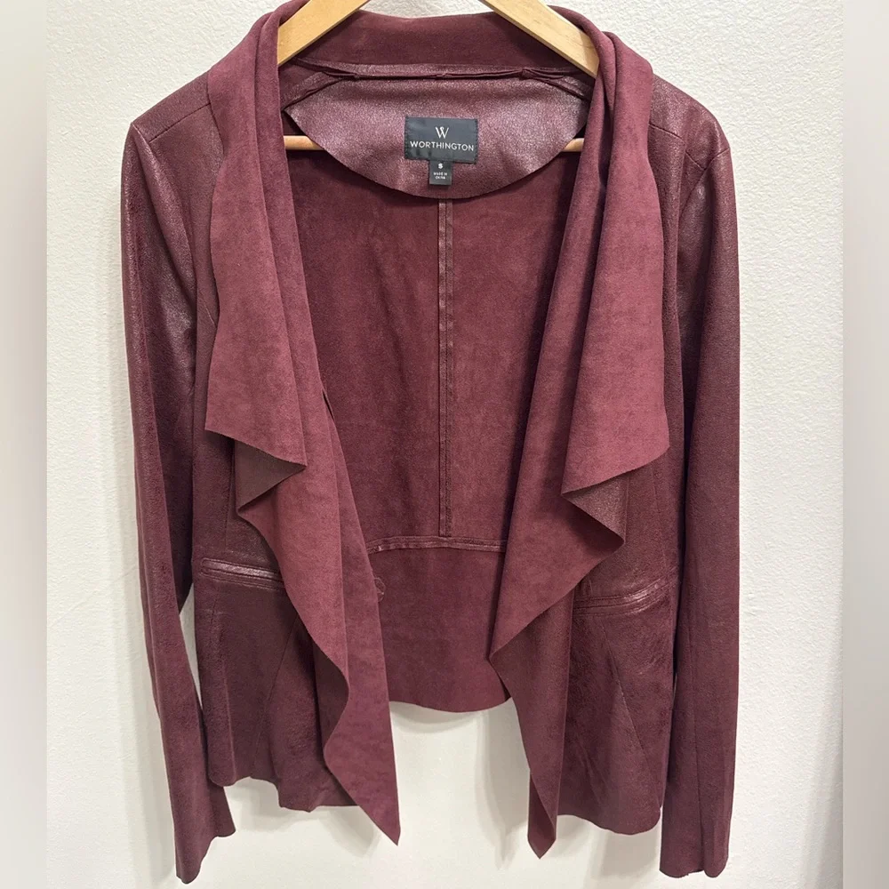 Women’s Worthington Deep Burgundy Open Drape Blazer. Size S - Picture 4 of 10